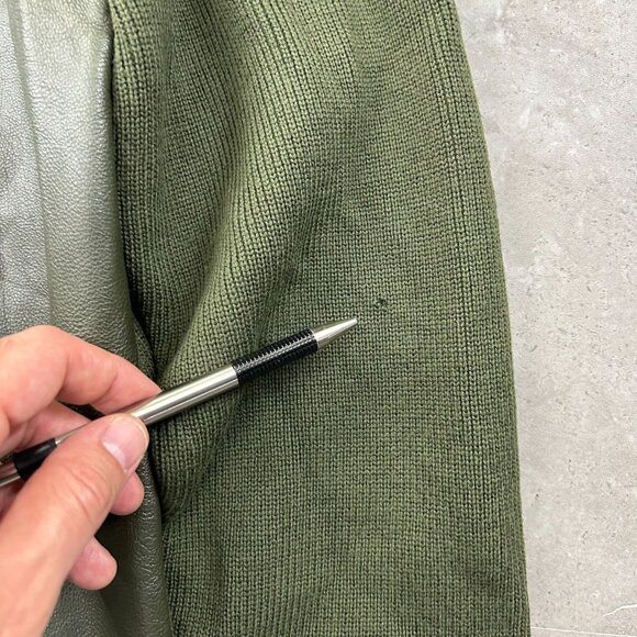 Pendleton Jacket Womens 2X Leather Merino Wool Full Zip Coat Sweater Army Green - Picture 5 of 11